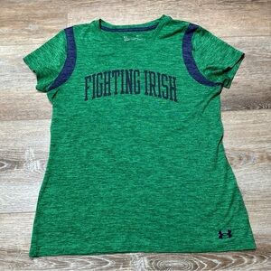 Under Armour Notre Dame Green Heat Gear shirt with Navy Accents